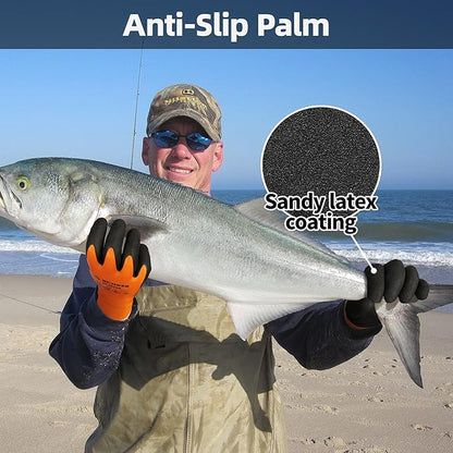 Schwer 2 Pairs Waterproof Work Gloves for Men and Women CR3306, Gardening Gloves with Double Latex Coated, Non-slip Working Gloves for Garden, Outdoor Construction, Car and Fish Cleaning, L