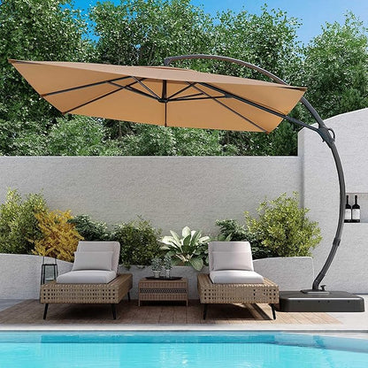 LAUSAINT HOME 10x10FT Patio Umbrella with Base, Large Square Cantilever Umbrella Heavy Duty Offset Hanging Umbrella with 360° Rotation for Market, Pool, Garden, Backyard (Beige 10x10FT)