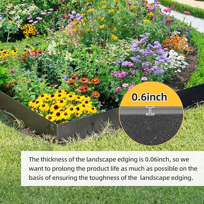 5PCS Steel Landscape Edging 39 x 7Inch (4 Inch Metal Strips + 3inch Nail) Black Garden Edging Border Length Flexible Landscape Edging Anchoring Stakes