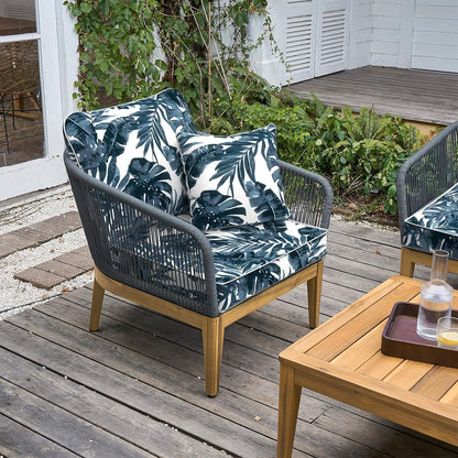 LVTXIII Outdoor Deep Seat Cushion Patio Seat and Back Cushion Set Seasonal Chair Cushion with Removable Cover and Adjustable Buckle for Home and Garden, 22"x22"x4", Palms Blue