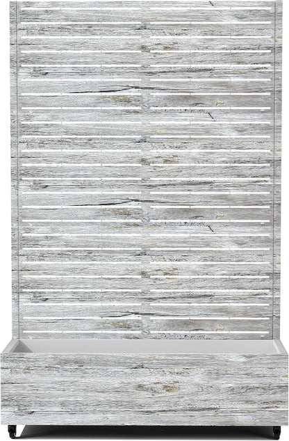 Raised Garden Bed with Trellis and Wheels,73"x47"x16" Metal Raised Garden Bed,White Wood Finish Metal Planter with Climbing Trellis for Vines & Vegetables