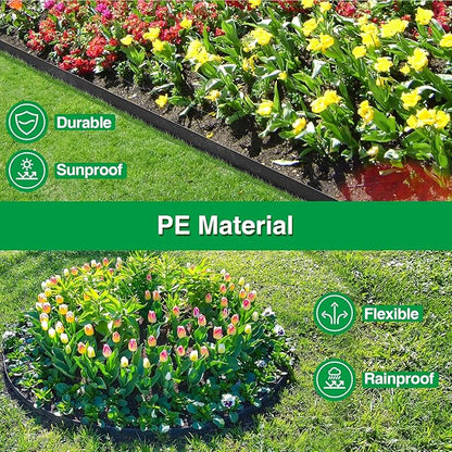 Bonviee 1.5 Inch x 33FT Landscape Edging Border with 50 Anchoring Spikes, No Dig Garden Border Edging Kit, Flexible Garden Edging for Landscaping, Flower Beds, Lawn, Yard, and Paver Pathways