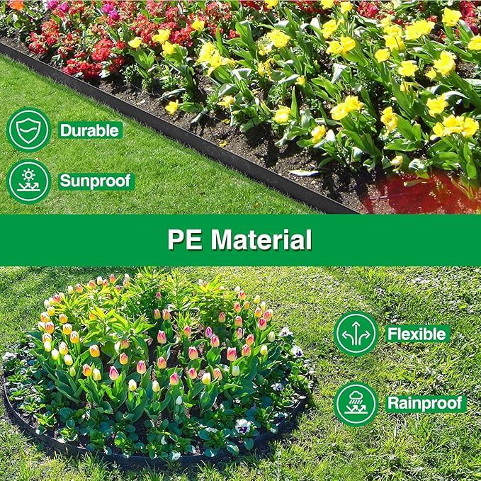 Bonviee 1.5” x 100’ Landscape Edging Kit, Garden Edging Coil with 150 Pcs Spikes, No Dig Lawn Border Design