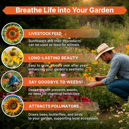 Sunflower Mix Seeds Pack 2 oz - Over 2,500 Non-GMO Heirloom Sunflower Seeds for Planting, Annual Flowers in Individual Seed Packet for Planting Home Garden Indoor & Outdoor Gardening