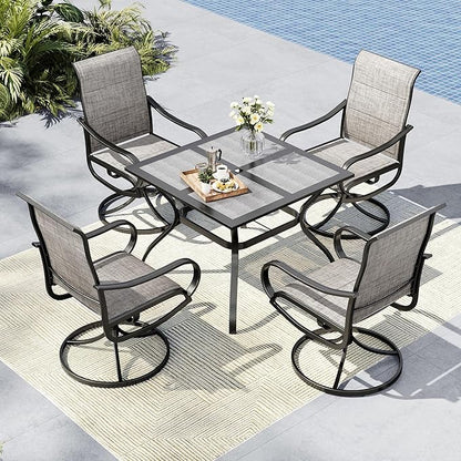 MFSTUDIO Outdoor Dining Set for 4, Patio Dining Set with Umbrella Hole, 5 Piece Patio Table and Chairs Set for Deck/Backyard/Poolside/Garden
