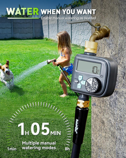 RAINPOINT Sprinkler Timer with 3 Different Programs, Waterproof Hose Timer Brass Inlet with Rain Delay/Manual/Automatic Irrigation System, 1 Outlet