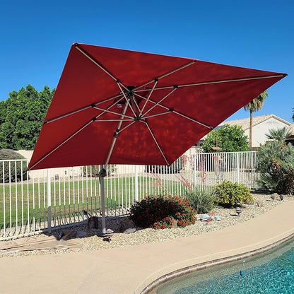 PURPLE LEAF 10 FT Cantilever Patio Umbrellas with Base Included, Large Square Offset Umbrella with 360° Rotation, Outdoor Aluminum Pool Umbrella for Pool Lawn Garden, Brick Red