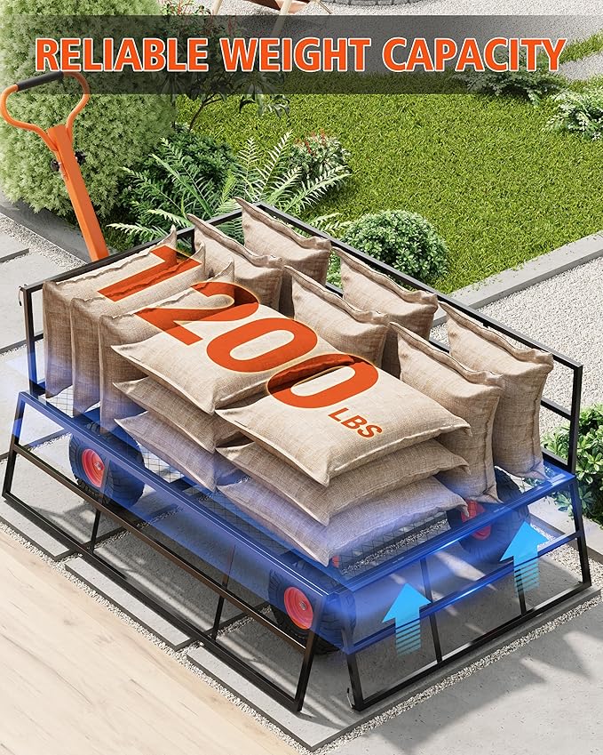 1200LB Capacity Garden Cart, 3-in-1 Heavy Duty Utility Wagon with 13" All-Terrain Tires, Removable Mesh Sides & 180° Swivel Handle - Outdoor Yard Cart for Gardening, Farming, Patio Use