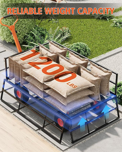 1200LB Capacity Garden Cart, 3-in-1 Heavy Duty Utility Wagon with 13" All-Terrain Tires, Removable Mesh Sides & 180° Swivel Handle - Outdoor Yard Cart for Gardening, Farming, Patio Use