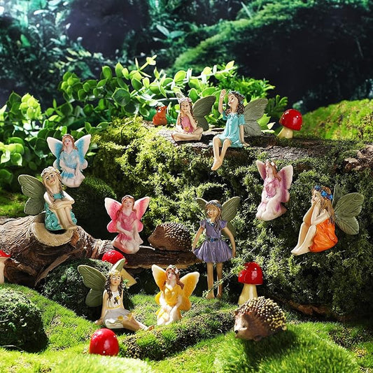 Roowest 16 Pcs Garden Accessories Miniatures Fairies Kit Christmas Resin Hedgehogs Cute Tiny Mushroom Miniature Figurines Mini Garden Micro Landscape Ornaments for Lawn Yard Home Decorations