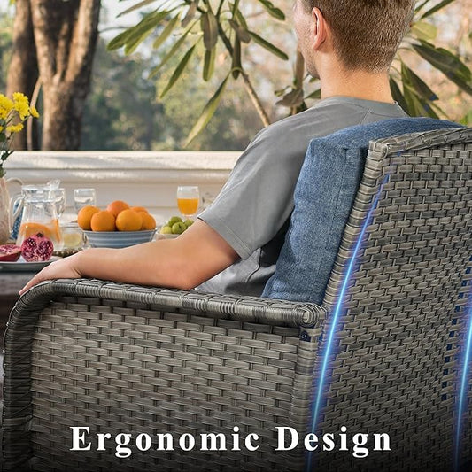 6-Piece Wicker Patio Furniture Set, All-Weather Rattan Conversation Bistro Loveseat Chair and Table Set for Backyard, Balcony and Deck with Soft Cushions and Metal Table(Blue)