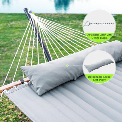 Double Hammock with Stand for Outdoor, Heavy Duty Portable Hammock with Adjustable Steel Stand for Patio, Garden, Beach, Backyard - Includes Carrying Bag,Dark Grey