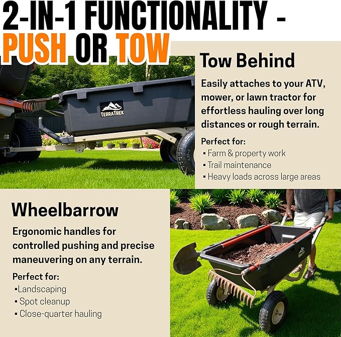 Heavy-Duty Garden Cart on Wheels – 7 Cu. Ft. 2-in-1 Utility Wagon & Wheelbarrow, Push or Tow Design, 600 lb. Capacity, All-Terrain Utility Cart with 13" No-Flat Wheels