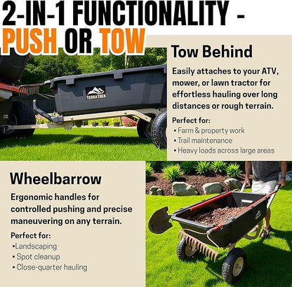 Heavy-Duty Garden Cart on Wheels – 7 Cu. Ft. 2-in-1 Utility Wagon & Wheelbarrow, Push or Tow Design, 600 lb. Capacity, All-Terrain Utility Cart with 13" No-Flat Wheels