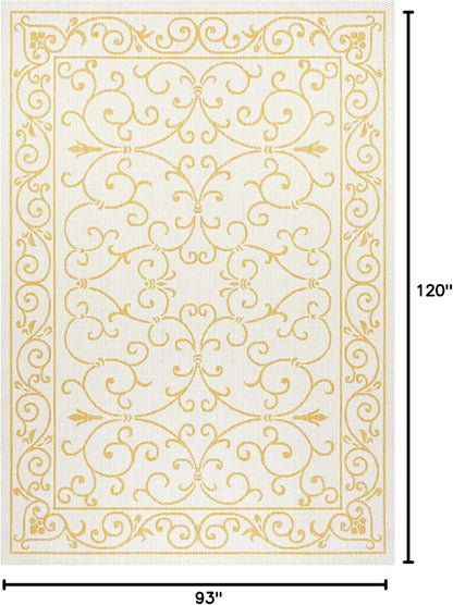 JONATHAN Y SMB106M-8 Charleston Vintage Filigree Textured Weave Indoor Outdoor Area Rug, Classic Traditional Easy-Cleaning,Bedroom,Kitchen,Backyard,Patio,Non Shedding, 8 X 10, Cream/Yellow