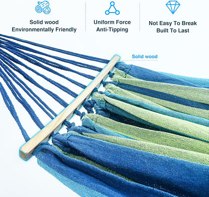 Double Hammock, Heavy Duty Portable, 500 lb Weight Capacity, Perfect for Both Indoors and Outdoors, 2 Person Hammock with Carrying Bag, Wide Blue