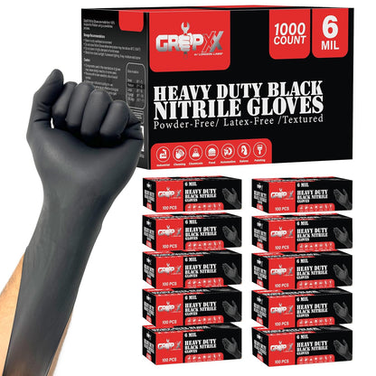 Heavy Duty 6 Mil Black Nitrile Gloves - Disposable, Latex & Powder Free | Mechanic, Food Prep & Tattoo | Rubber Gloves for Cooking, Cleaning & Household |Bulk Case of (1000)