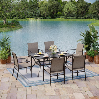 Outdoor Patio Dining Table for 6, 60" x 37" Rectangular Metal Patio Dining Table with Umbrella Hole for Garden, Backyard and Porch, Black