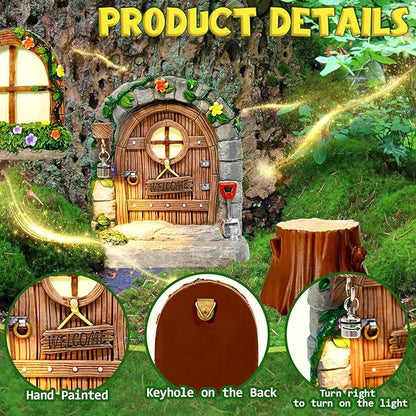 7 Pcs Fairy Doors for Trees Resin Fairy Garden Accessories Outdoor kit Fairy House Kit for DIY Micro Landscape Ornament