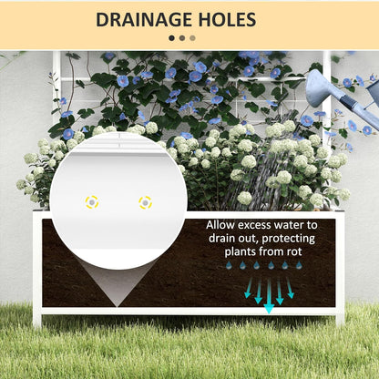 Outsunny Planter Box with Trellis, 35.4 x 15.7 x 47.2 inch Raised Garden Bed with Drainage Holes, Planters for Outdoor Plants, Vegetables, Flowers, Herbs, Trellis Planter, White