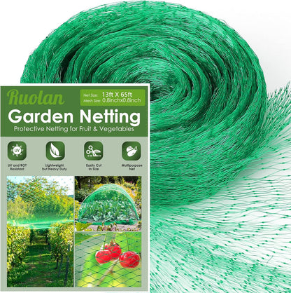 13X65Ft Bird Netting for Garden Protect Vegetable Plants and Fruit Trees,Plastic Trellis Netting for Birds, Deer,Squirrels and Other Animals
