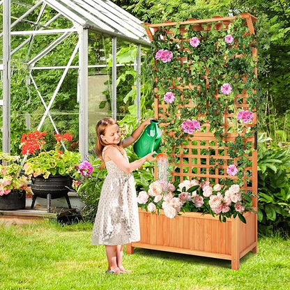 S AFSTAR Planter with Trellis Set of 2, 35.5x17.5x72.5 inch Wood Planter Box with Lattice Trellis & Hanging Roof, Removable Base, Plant Box for Climbing Plant Flower Rose Grape Cucumber