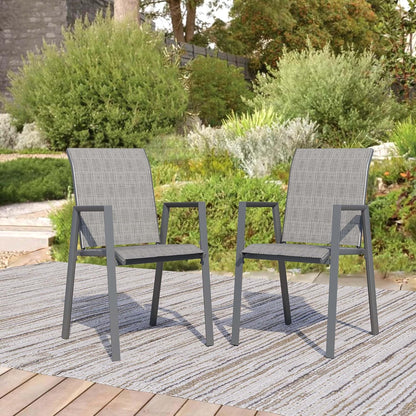 Outdoor Patio Chairs Set of 2, Grey Stackable Outdoor Chairs, Lightweight Patio Set with High Back, Metal Dining Chair for Lawn, Garden, Yard and Deck