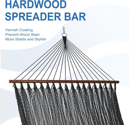 Lazy Daze Hammocks 10.5 FT Double 2 Person Caribbean Rope Hammock, Hand Woven Polyester Hammock with Spreader Bars, for Outside Outdoor Backyard Patio Poolside,450 LBS Capacity, Gray