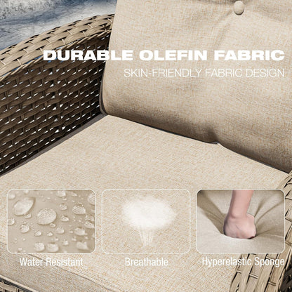 Joyside Outdoor Swivel Rocker Chairs, 3 Piece Wicker Patio Set with Thick Cushion and Side Table, Rattan Patio Swivel Rocking Chairs for Porch, Deck Use (Natural/Beige, 3 PCS)