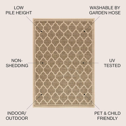 Eyely BMS109A-4R Santa Monica Trebol Moroccan Trellis Textured Weave, Pet Friendly, Non-Shedding, Stain Resistant, Easy-Cleaning, Brown/Beige, 4' Round, Indoor/Outdoor, Area Rug