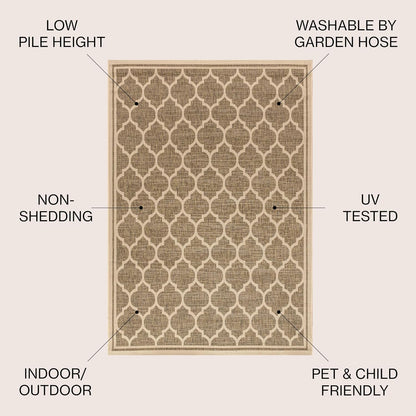 Eyely BMS109A-3R Santa Monica Trebol Moroccan Trellis Textured Weave, Pet Friendly, Non-Shedding, Stain Resistant, Easy-Cleaning, Brown/Beige, 3' Round, Indoor/Outdoor, Area Rug