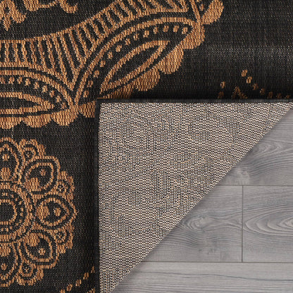 Medallion Outdoor Rug 9x12 Washable Outside Carpet for Indoor Patio Porch Waterproof Easy Cleaning Non Shedding Area Rugs Nut Brown 9 x 12