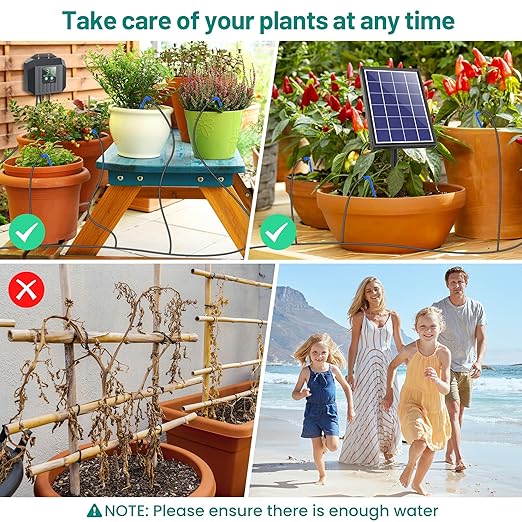 Biling 4W Solar Irrigation System for Garden, Digital Programmable Smart Watering with 2200mAh Battery, Solar Drip Irrigation System for 15 Potted Plants Outdoor Indoor Garden