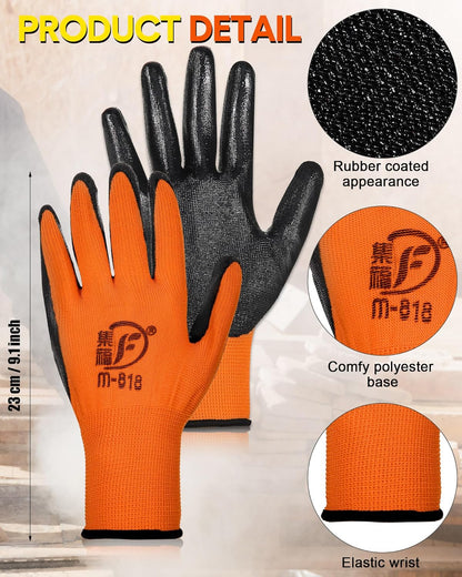 Nuogo 48 Pairs Gardening Gloves for Men Women Rubber Coated Safety Work Gloves Bulk for Gardening Construction Work
