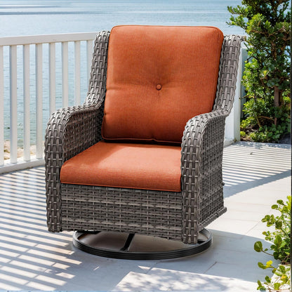 Outdoor Swivel Rocker Patio Chair - Outdoor Wicker Patio Chair with Olefin Fabric Cushions, Suitable for Backyard Deck and Porch, Orange