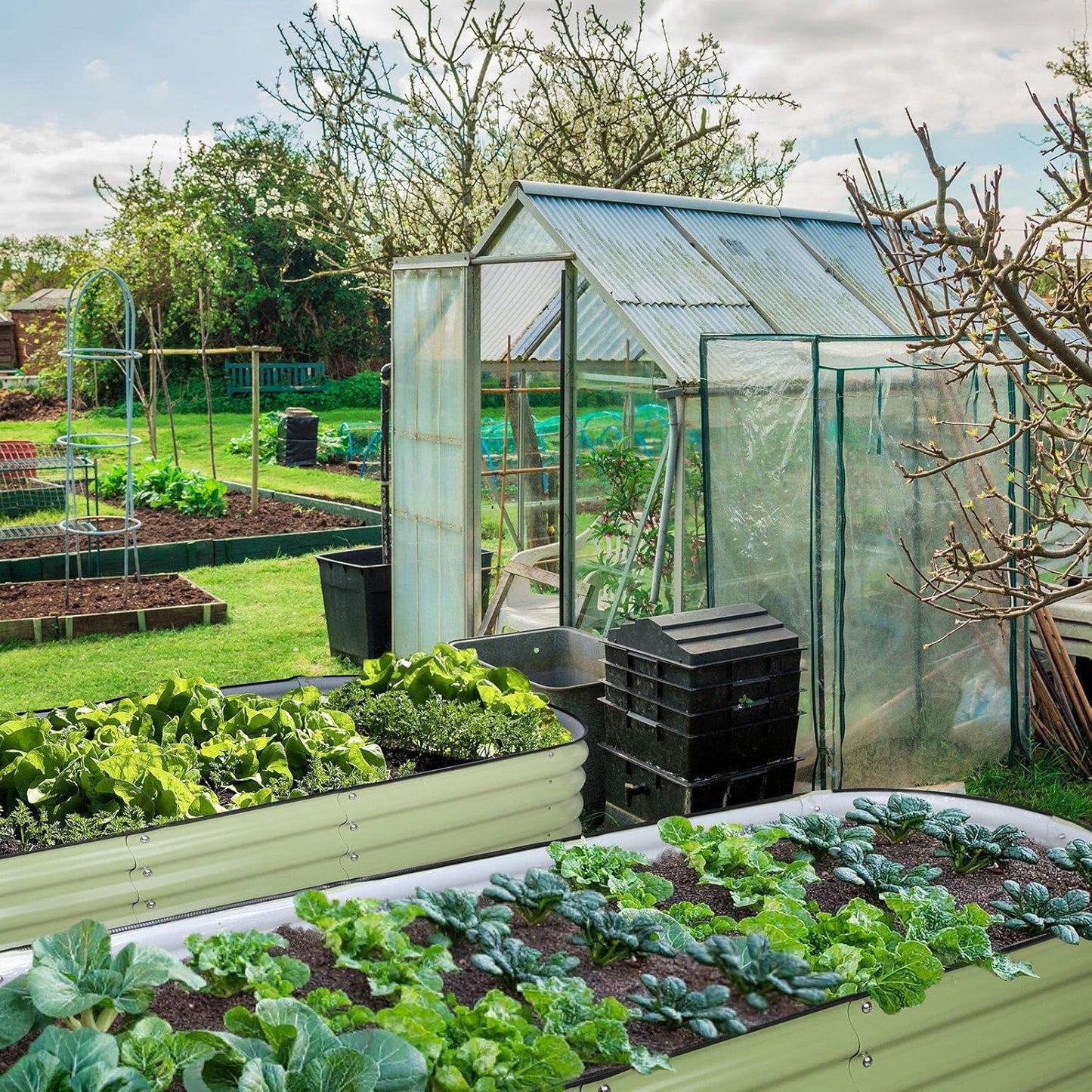 Olle Galvanized Raised Garden Bed Elevated Raised Garden Bed Metal 17" Tall 12-in-1 Grow Herbs and Vegetables Home Garden for Outdoor Backyard, Sage Green 17" Tall