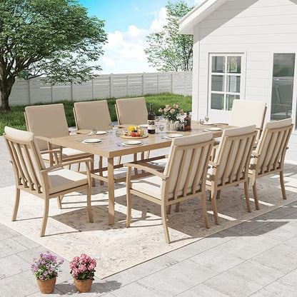 HAPPATIO Aluminum 9 Piece Patio Dining Set - Aluminum Outdoor Dining Set for 8, Patio Dining Table and Chairs Set, Patio Furniture with Table and Chairs (Beige)