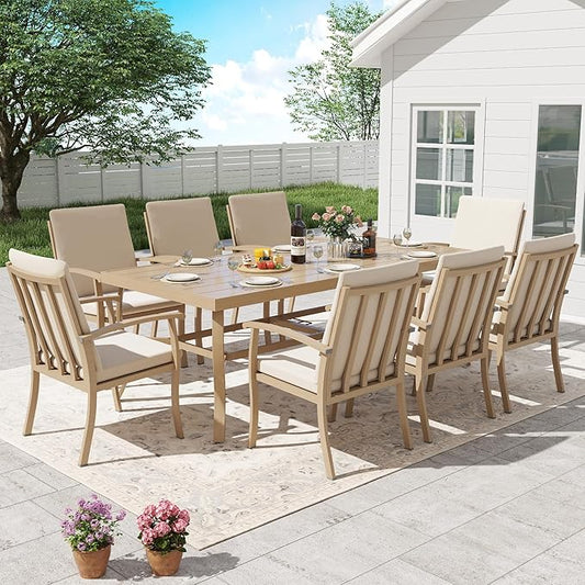 HAPPATIO Aluminum 9 Piece Patio Dining Set - Aluminum Outdoor Dining Set for 8, Patio Dining Table and Chairs Set, Patio Furniture with Table and Chairs (Beige)