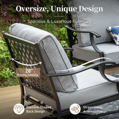 Metal Outdoor Swivel Patio Chairs Set of 2 with 5.75" Extra Thick Cushion, 2 Piece High Back Swivel Rocker Patio Chairs Outdoor Furniture Seating for Deck Balcony Front Porch, Gray