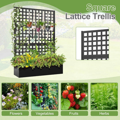 Metal Raised Garden Bed, Trellis Planters Bed with Drainage Holes for Climbing Plants, Vegetables Outdoor Privacy Screen with Planter Box 73"x47"x16", Black