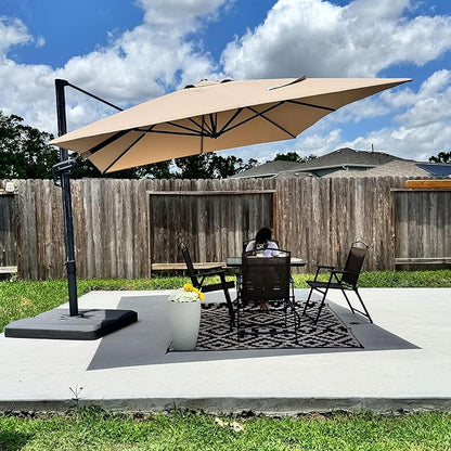 PURPLE LEAF 10' X 13' Rectangle Cantilever Umbrella with Base Outdoor Large Aluminum Patio Umbrella with 3-Year Fade Resistance Recycled Fabric and 360-degree Rotation for Deck Pool Garden, Sand Dune