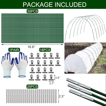 PHYEX Garden Hoops Greenhouse Hoops for Row Covers & Raised Beds, Rust-Free Fiberglass Frame, DIY Adjustable Garden Tunnel with Clips for Plant Covers, Netting, & Frost Protection, 30pcs