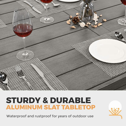 HAPPATIO Patio Dining Table for 8, Large Rectangle 84"×39.8", Patio Aluminum Slat Dining Table with 2.2" Umbrella Hole, All Weather Outdoor Table for Lawn, Garden and Poolside