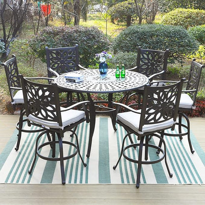 Sophia & William 6-Person Cast Aluminium Patio Bar Height Table Round, Outdoor Tall Bistro Pub Height Table with 2.2" Umbrella Hole for Porch Balcony Backyard, Bronze