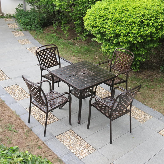 Outdoor Dining Chair Cast Aluminum Patio Chairs Set of 2 All-Weather Patio Dining Chair with Adjustable Feet for Backyard Garden (Flange Chair)