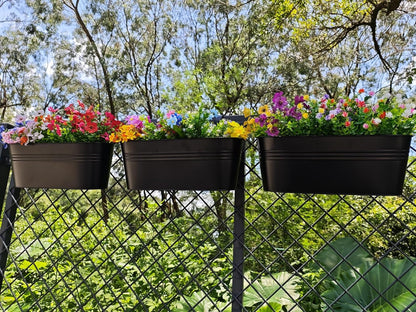 3 Pcs Large Balcony Planters Railing Hanging Flower Pots- 16.2 Inch Metal Railing Planter Box Fence Planters for Outdoor Plants with Detachable Hooks and Drain Holes for Garden Decor (Black-16.2inch)