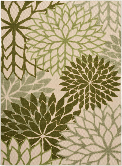 Nourison Home Aloha Tropical Indoor/Outdoor Ivory Green 5'3" x 7'5" Area Rug, Easy Cleaning, Non Shedding, Bed Room, Living Room, Dining Room, Backyard, Deck, Patio (5x7)