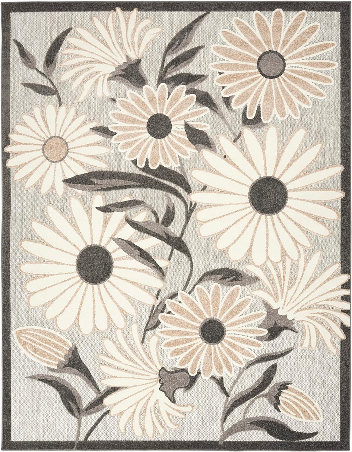Nourison Home Aloha Indoor-Outdoor Beige 3'6" x 5'6" Area Rug, Easy Cleaning, Non Shedding, Bed Room, Living Room, Dining Room, Kitchen (4x6)