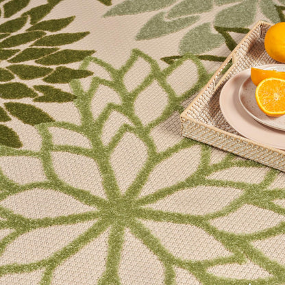 Nourison Home Aloha Indoor/Outdoor Ivory Green 7'10" x 10'6" Area Rug, Easy-Cleaning, Non Shedding, Bed Room, Living Room, Dining Room, Backyard, Patio, Deck (8x11)