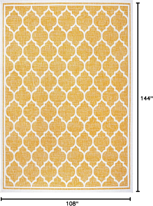 Eyely BMS109F-9 Santa Monica Trebol Moroccan Trellis Textured Weave Indoor/Outdoor Area Rug Coastal;Bohemian, Bedroom, Backyard, Patio, Easy-Cleaning, Non-Shedding, 9 X 12, Yellow/Cream